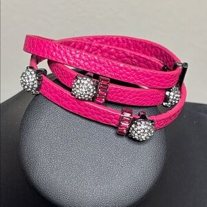 Pink Leather Wrap Rhinestone Rocker Vibe Bracelet